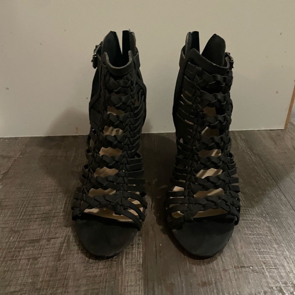 Black Strappy Women's Heels - Picture 3 of 5